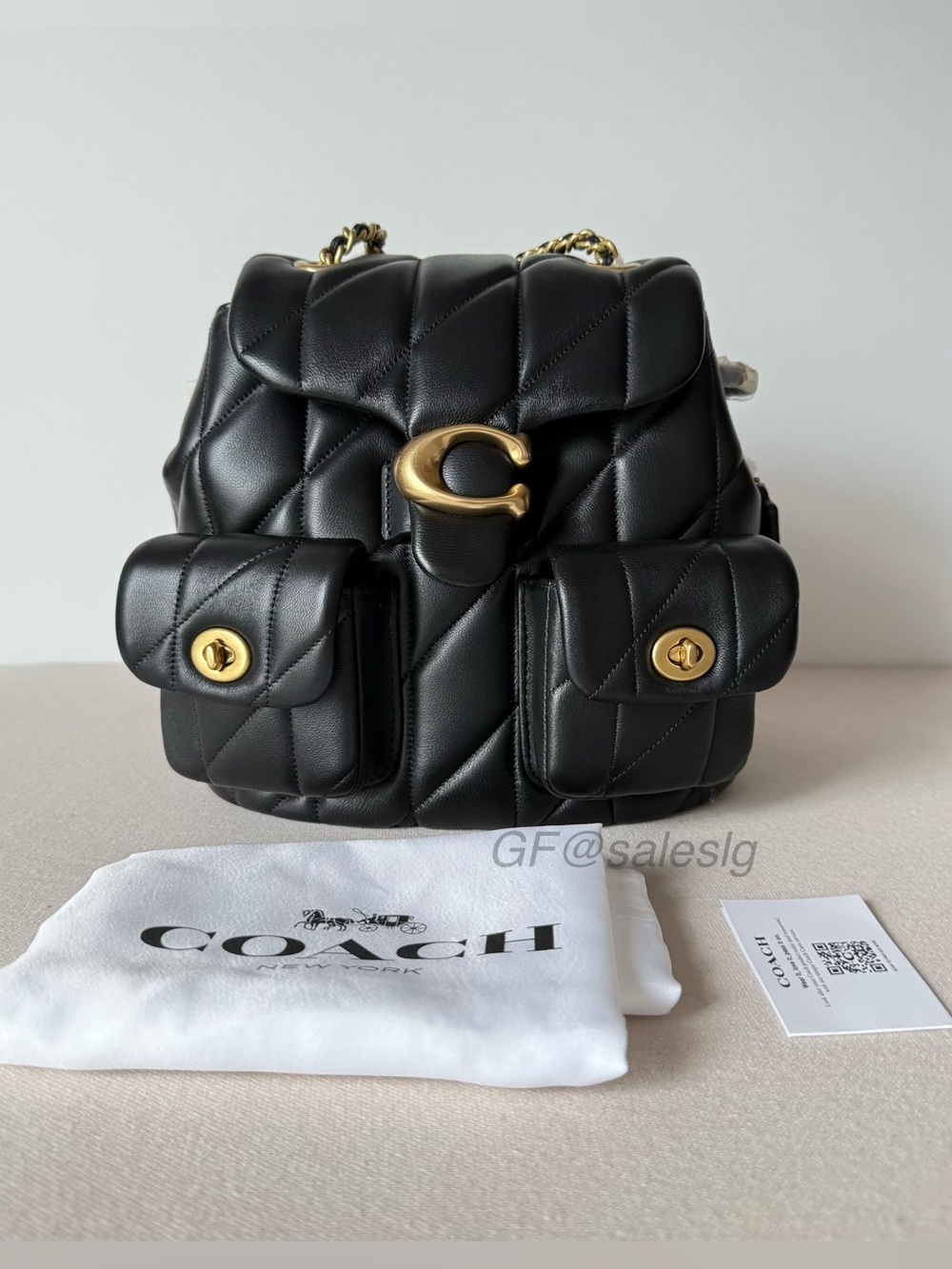 NWT Coach Tabby Quilted Nappa Leather Convertible Backpack CU076 Black Gold - Picture 12 of 16